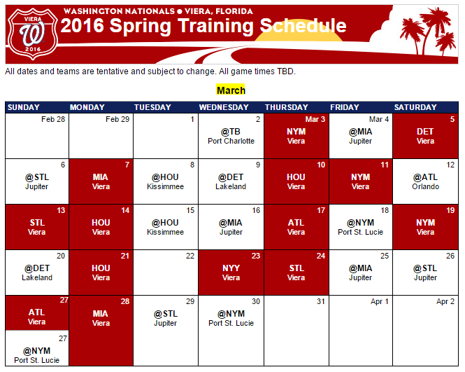1st sign of Spring has Sprung: #Nats announce Spring Training Schedule | www.ermes-unice.fr