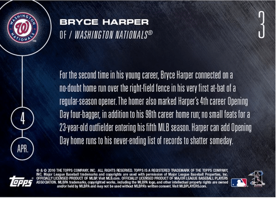 bryce harper Topps Now Opening Day card back