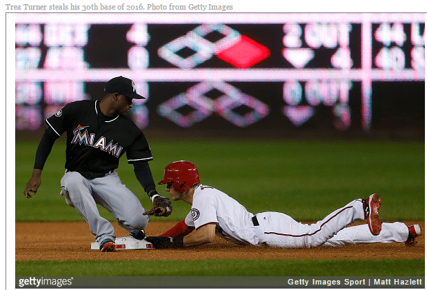 Trea Turner steals 30th base on 9 30 16
