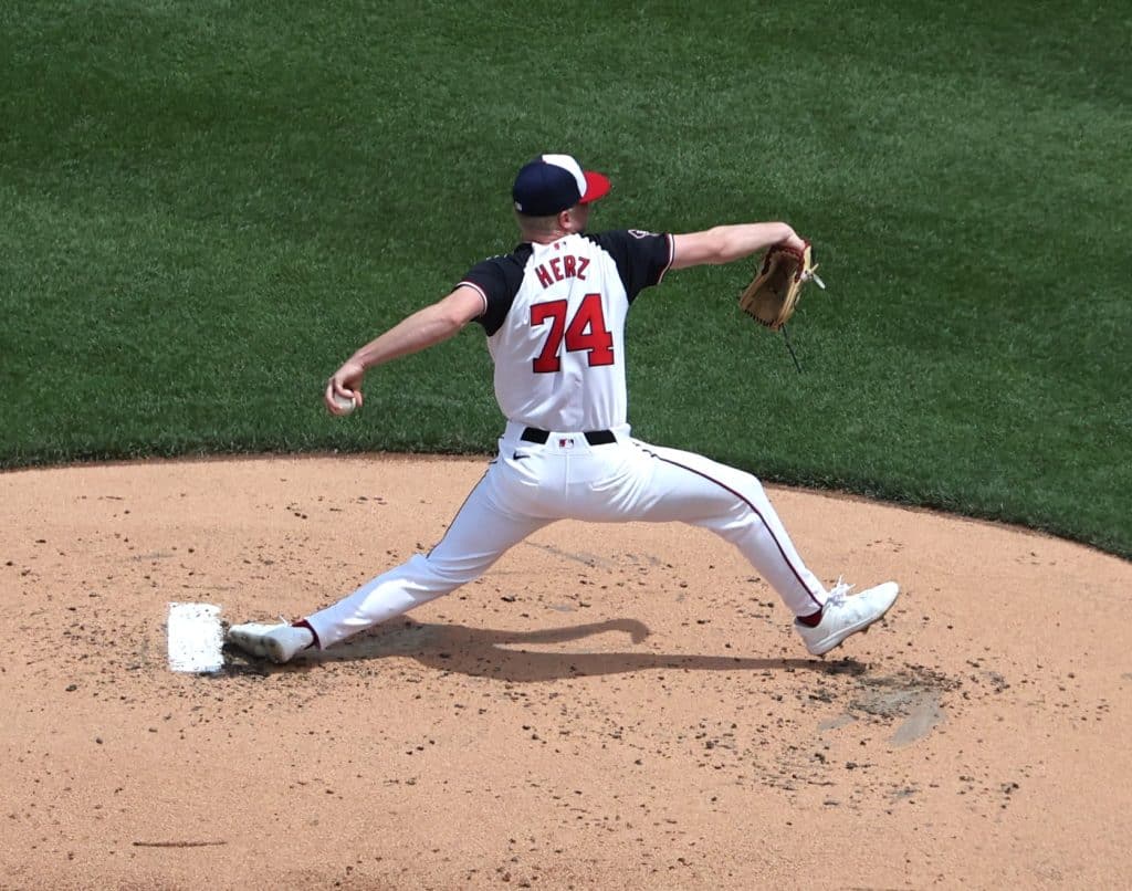DJ Herz pitching for the Washington Nationals